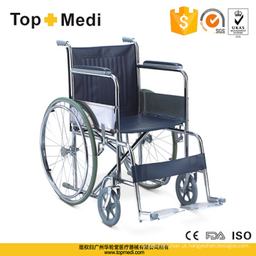 TopMedi Medical Equipment Preço barato Cadeira de rodas básica de aço com apoio de pé fixo